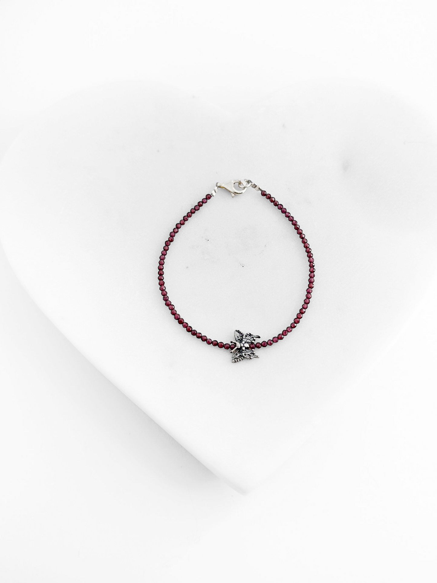PULSERA MARIPOSA GRANATE  PLATA .925