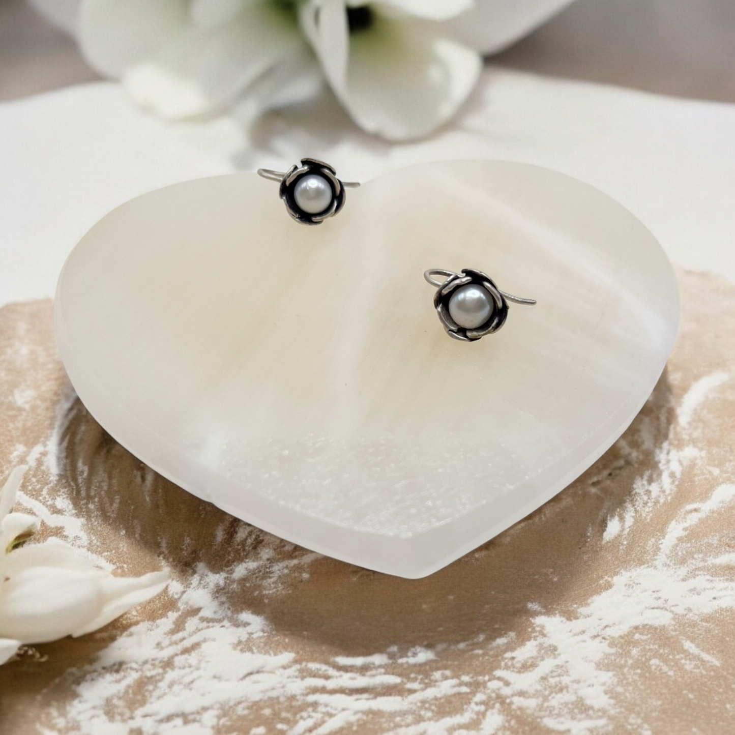 ARETE FLOR PERLA PLATA .925