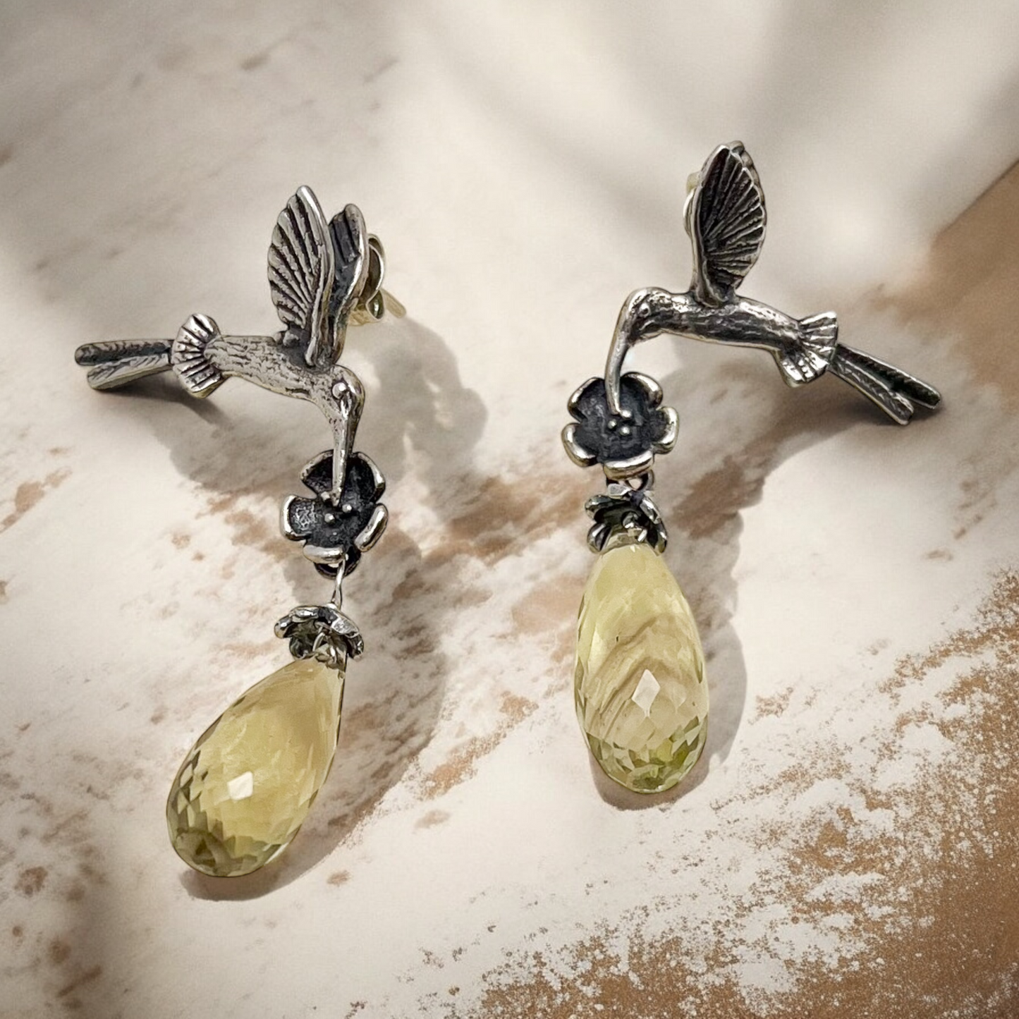 ARETE COLIBRIES FLOR PLATA .925