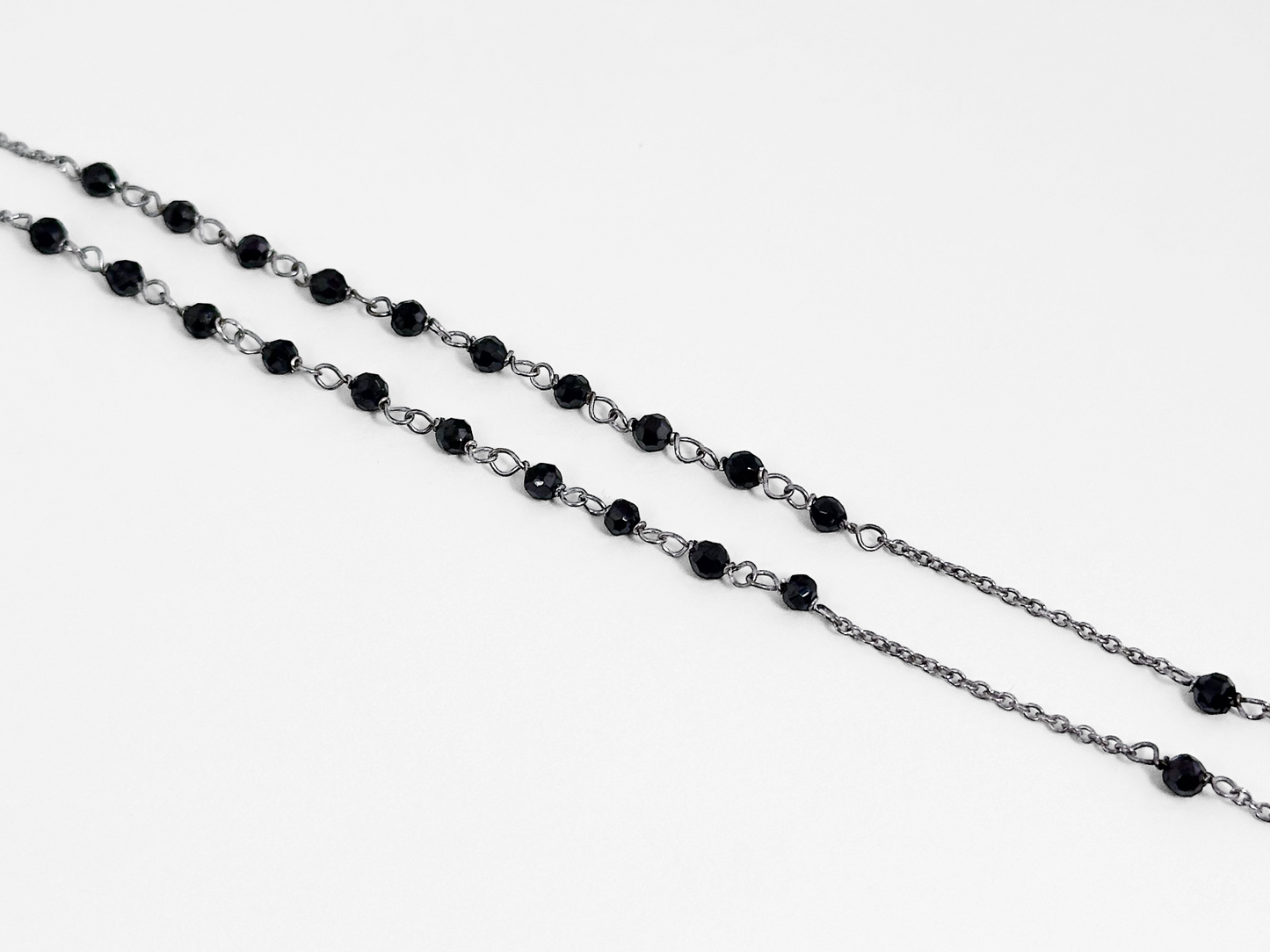 COLLAR ROSARIO CRISTAL SW NEGRO PLATA RODIO .925