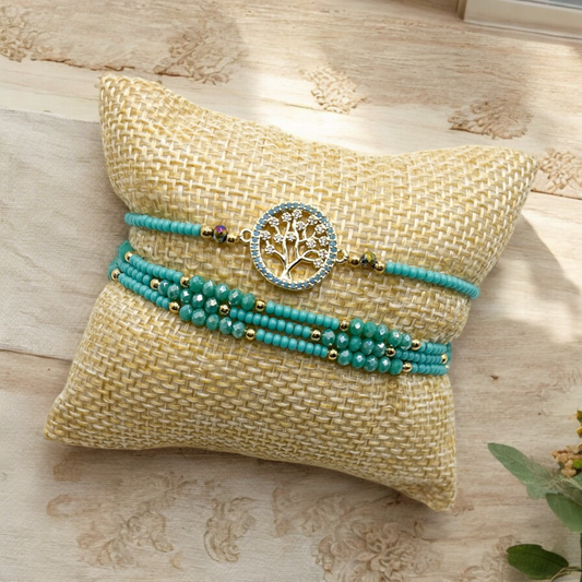 PULSERA CHAQUIRA  ARBOL DE LA VIDA TURQUESA CHAPA