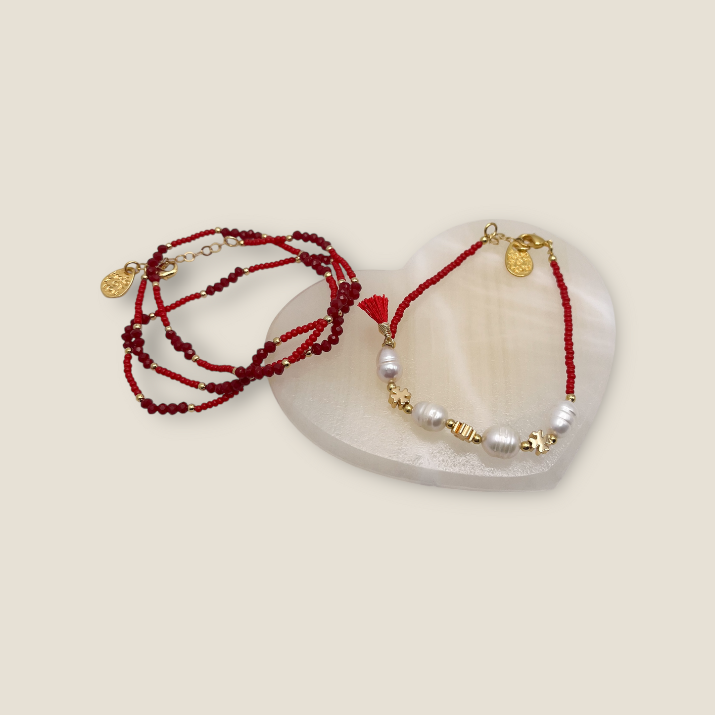 PULSERA PERLA CRUZ CRISTAL ROJO CHAPA