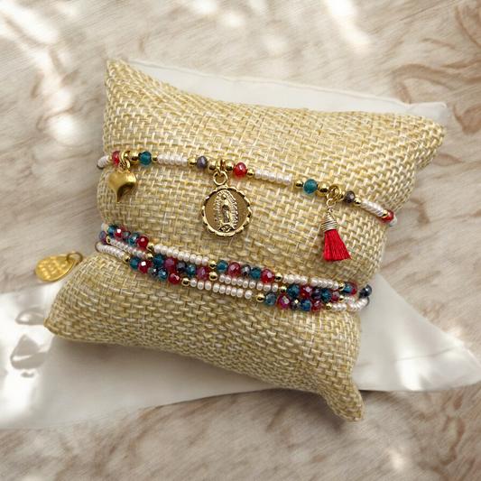 PULSERA CHAQUIRA  VIRGEN DE GUADALUPE CORAZON CHAPA