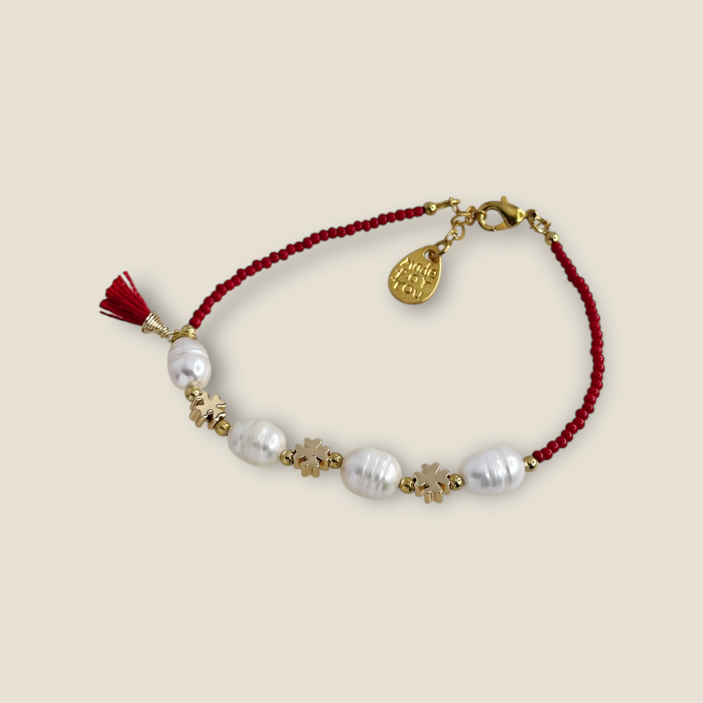 PULSERA PERLA CRUZ CRISTAL ROJO CHAPA