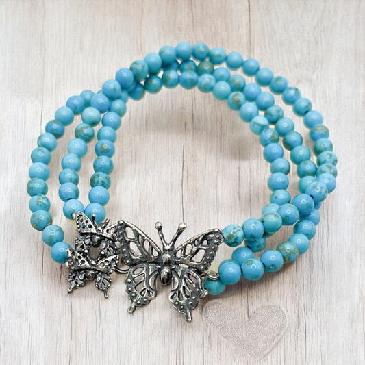 PULSERA MARIPOSAS TURQUESA  PLATA .925