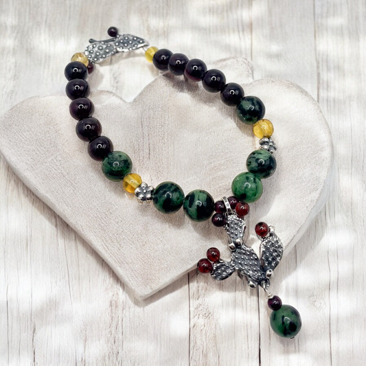 PULSERA NOPAL AMBAR GRANATE PLATA .925