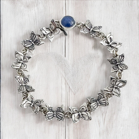 PULSERA MARIPOSAS PIEDRA KYANITA PLATA .925