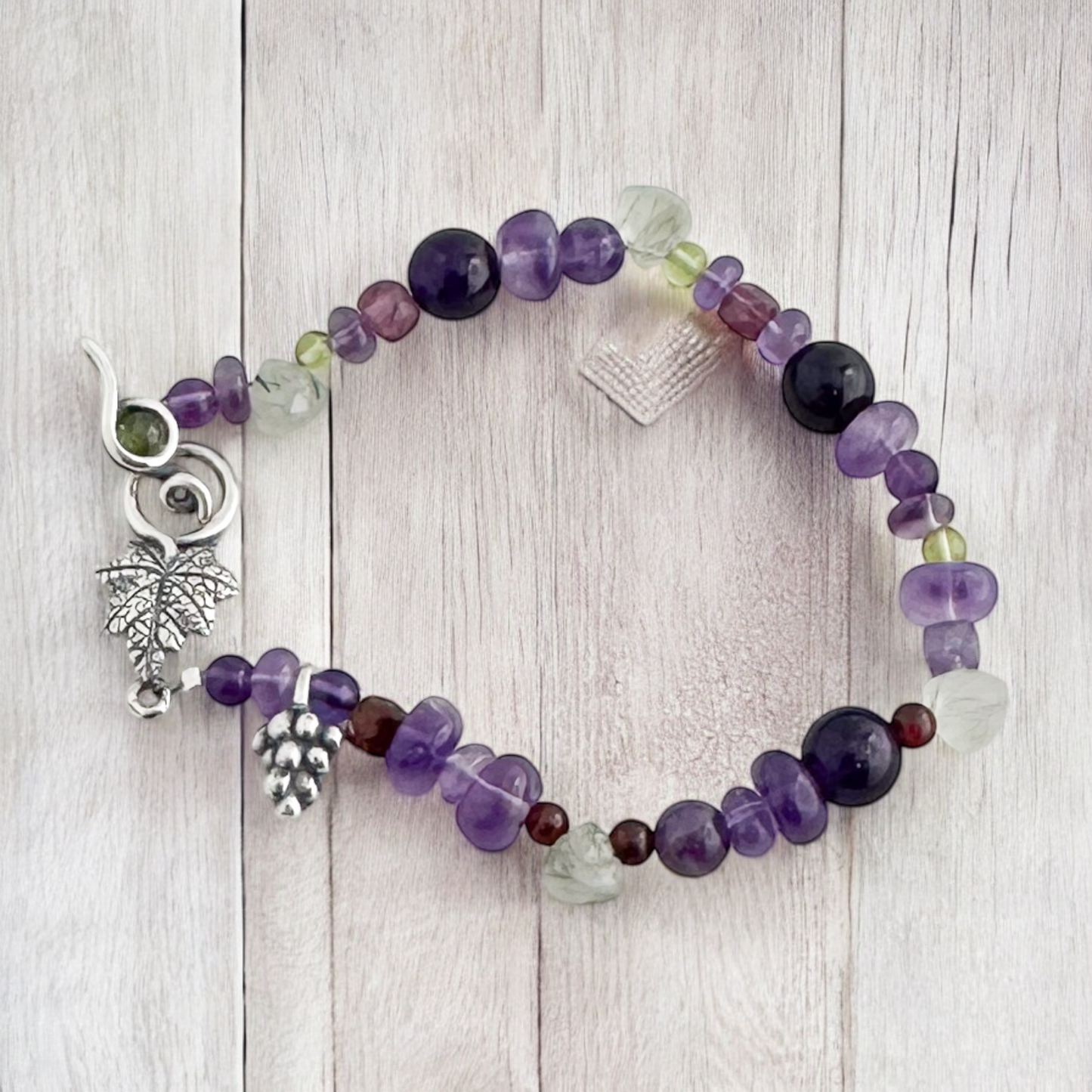 PULSERA UVAS PIEDRA NATURAL PLATA .925