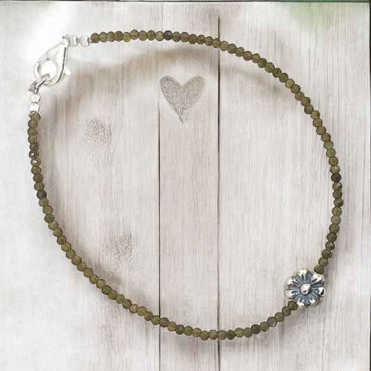 PULSERA FLOR PIEDRA JASPE PLATA .925