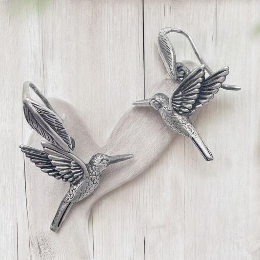 ARETE COLIBRI HOJA PLATA .925