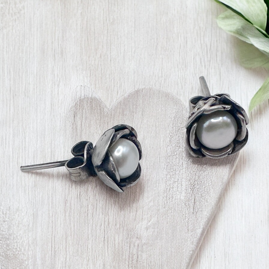 ARETE FLOR PERLA PLATA .925