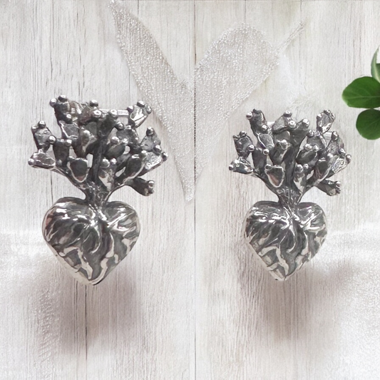 ARETE CORAZON NOPAL PLATA .925