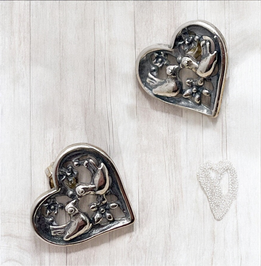 ARETE CORAZON PAJARITOS PLATA .925