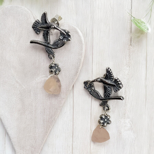 ARETE COLIBRI FLOR PLATA .925