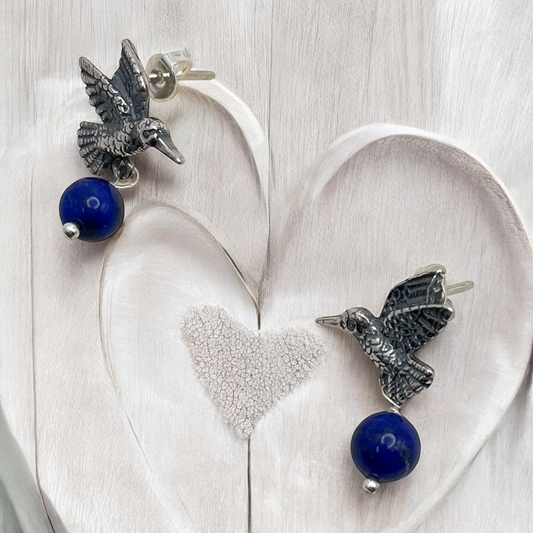 ARETE COLIBRI LAPISLAZULI COLGANTE PLATA .925