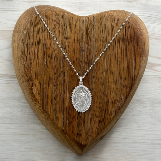COLLAR MEDALLA VIRGEN DE GUADALUPE DIAM ZIRCONIA PLATA RODIO .925