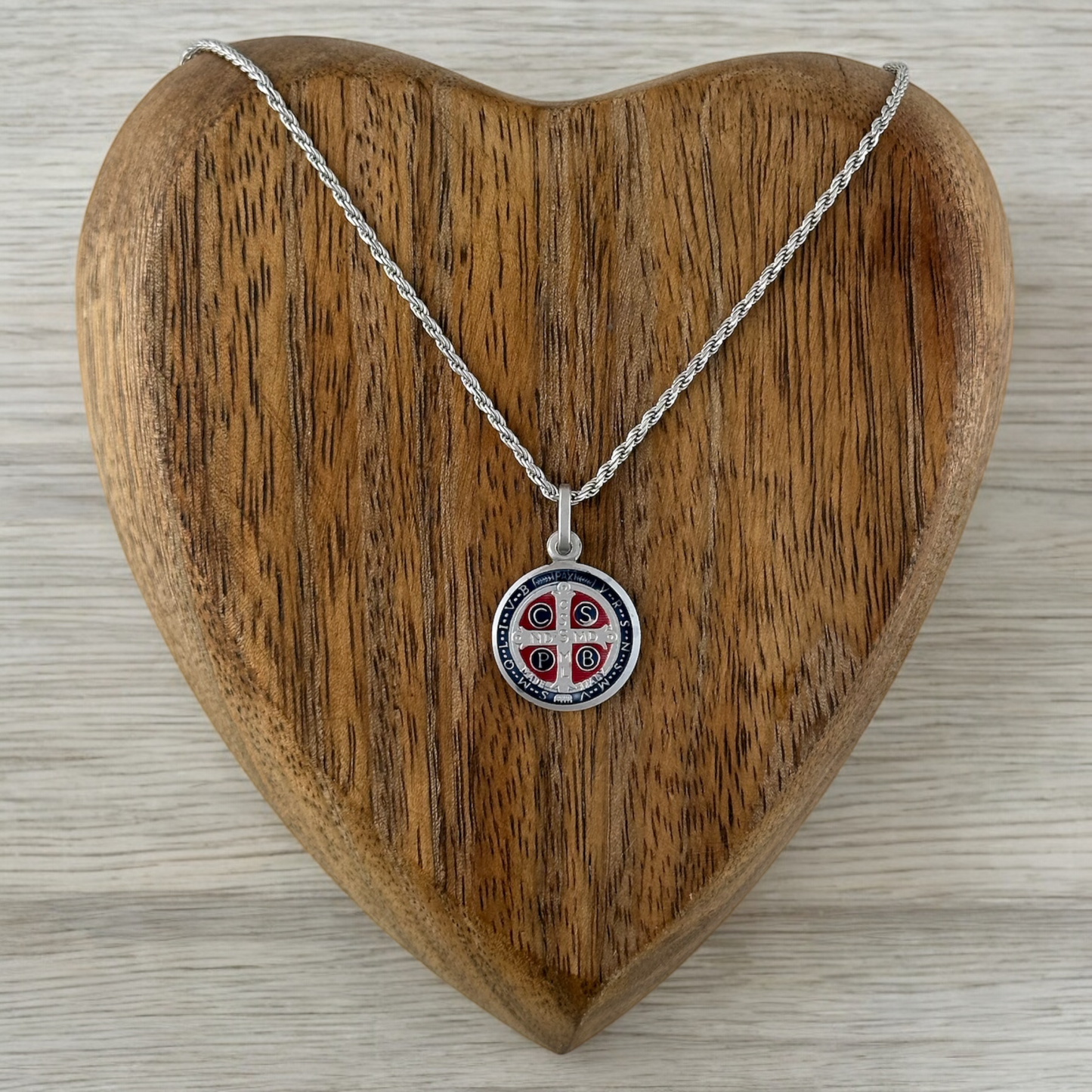 COLLAR MEDALLA SAN BENITO ESM CADENA TORSAL PLATA RODIO .925