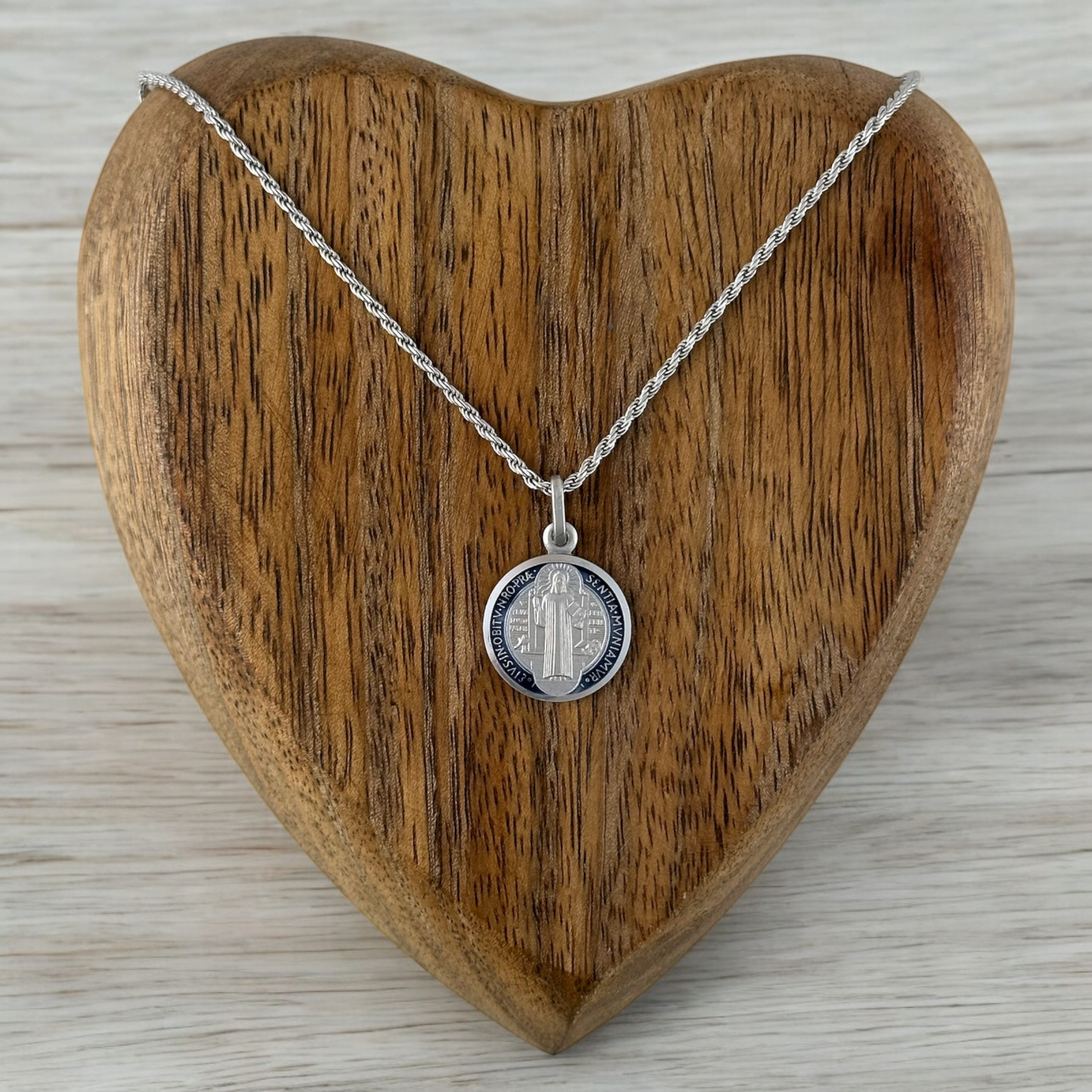 COLLAR MEDALLA SAN BENITO ESM CADENA TORSAL PLATA RODIO .925