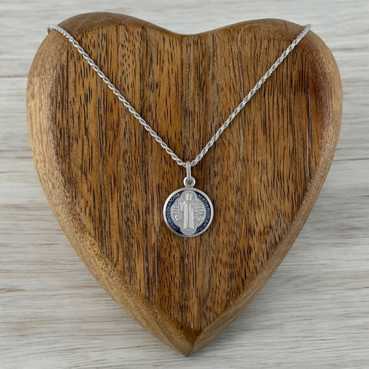 COLLAR MEDALLA SAN BENITO ESM CADENA TORSAL PLATA RODIO .925