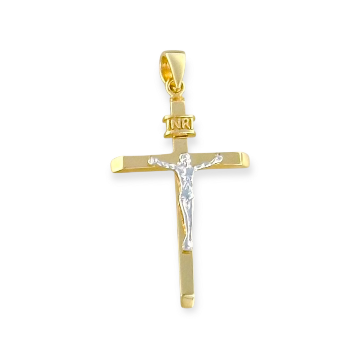 WHITE GOLD CHRIST PENDANT SMOOTH BAR 14K GOLD