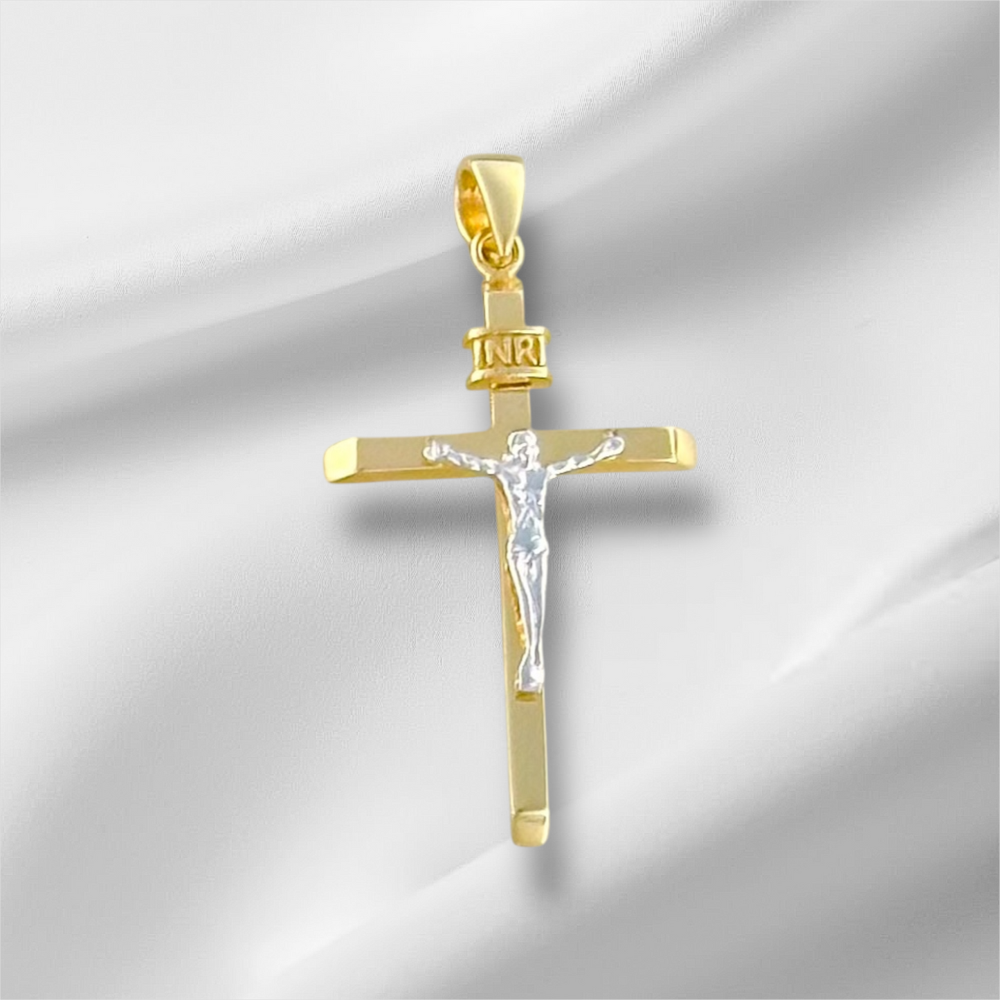 WHITE GOLD CHRIST PENDANT SMOOTH BAR 14K GOLD