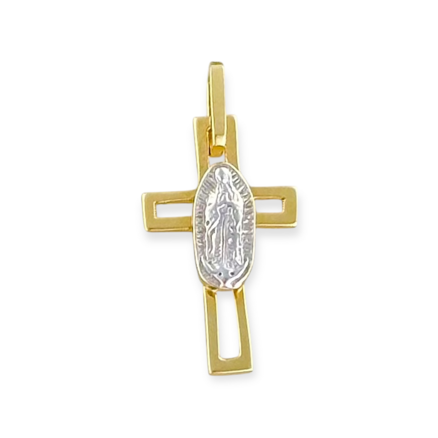 VIRGIN OF GUADALUPE CROSS PENDANT 14K GOLD