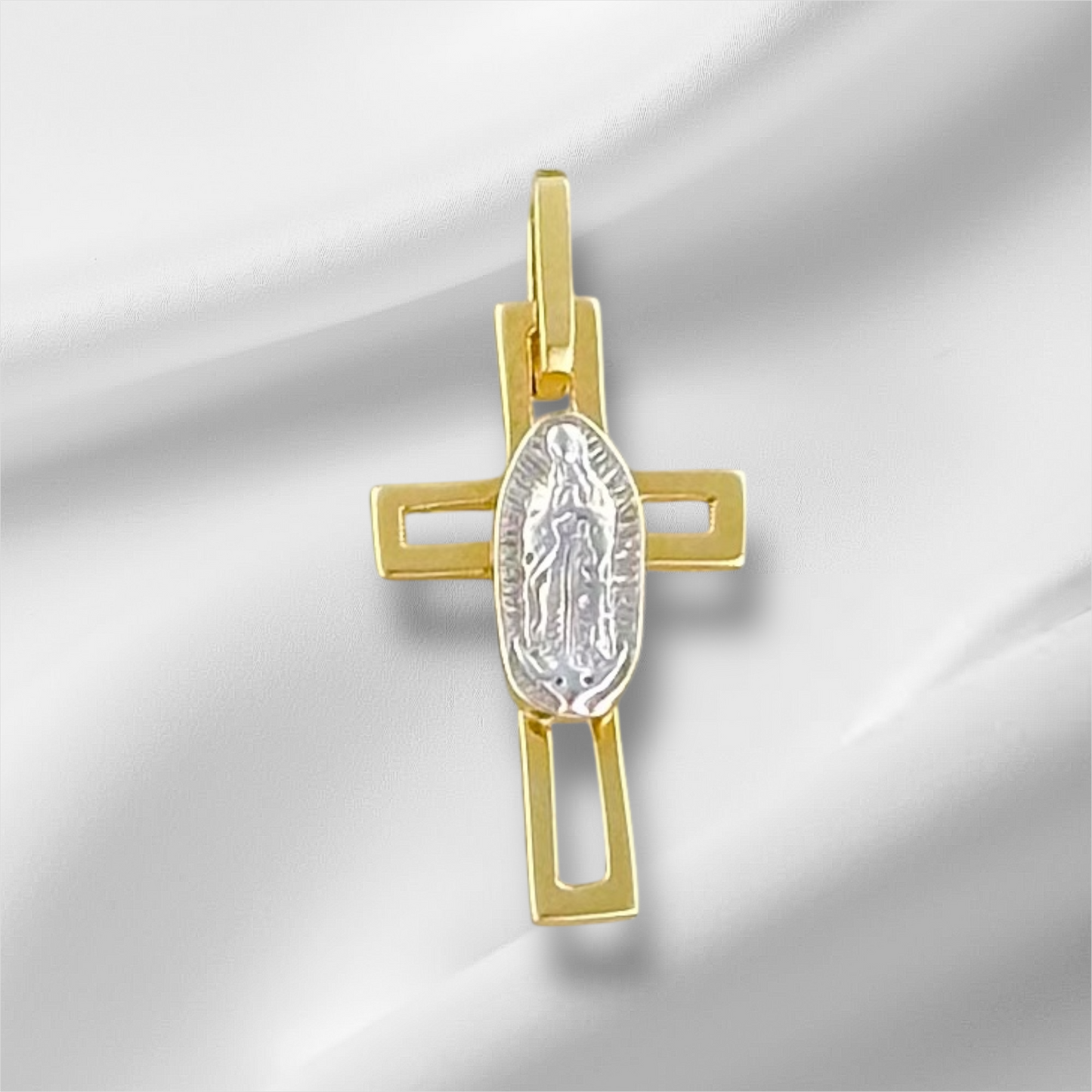 VIRGIN OF GUADALUPE CROSS PENDANT 14K GOLD