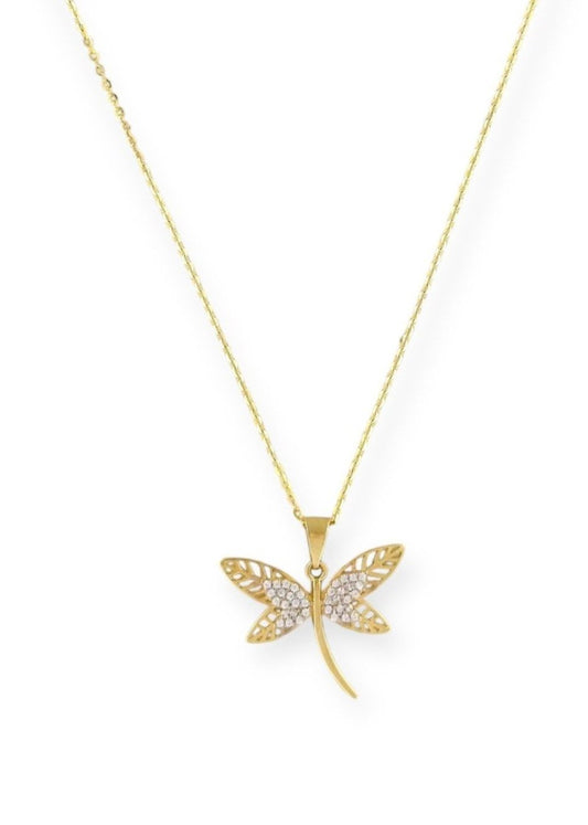COLLAR LIBELULA ZIRCONIAS ORO 14K