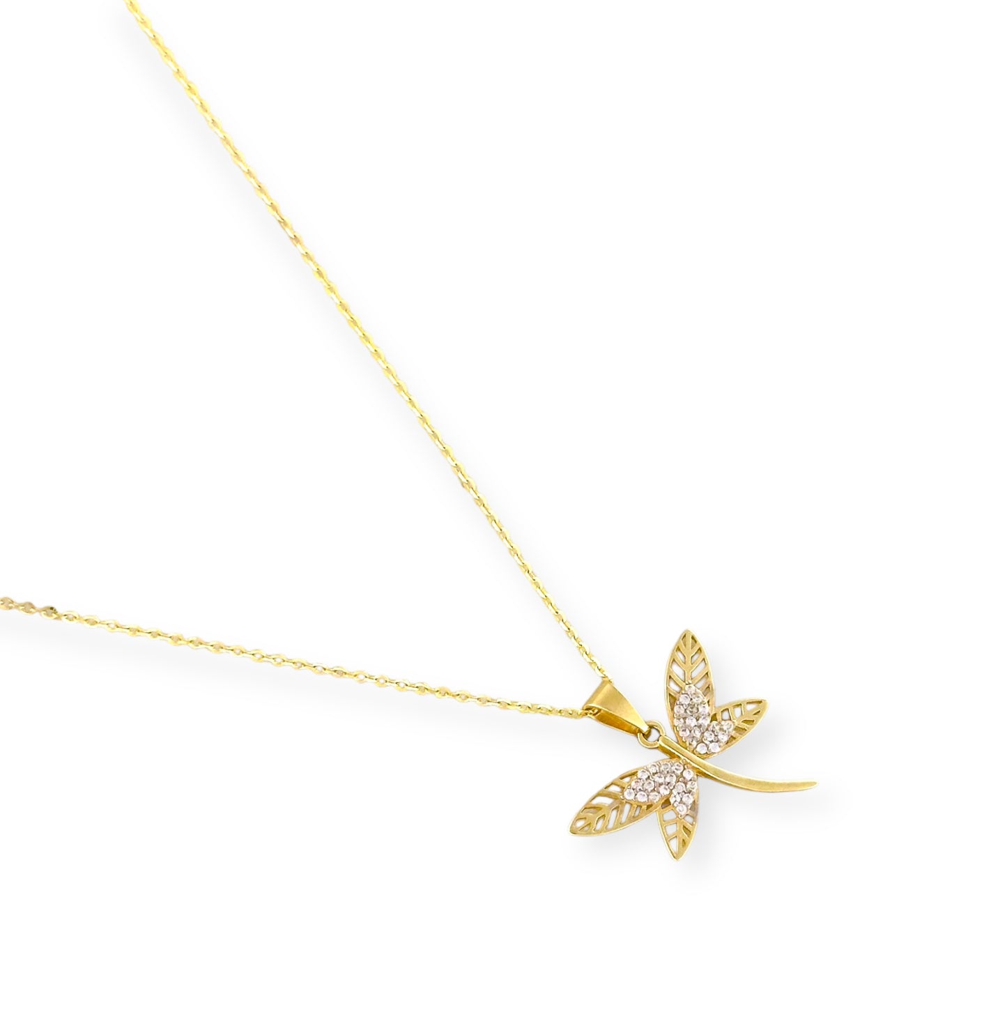 COLLAR LIBELULA ZIRCONIAS ORO 14K