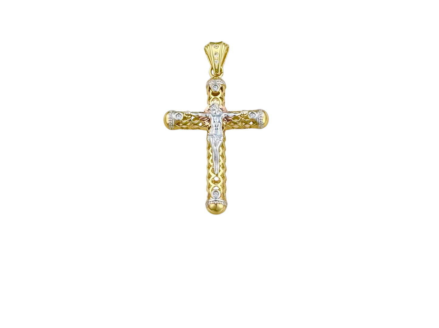 10K GOLD OPENWORK CROSS CHRIST PENDANT