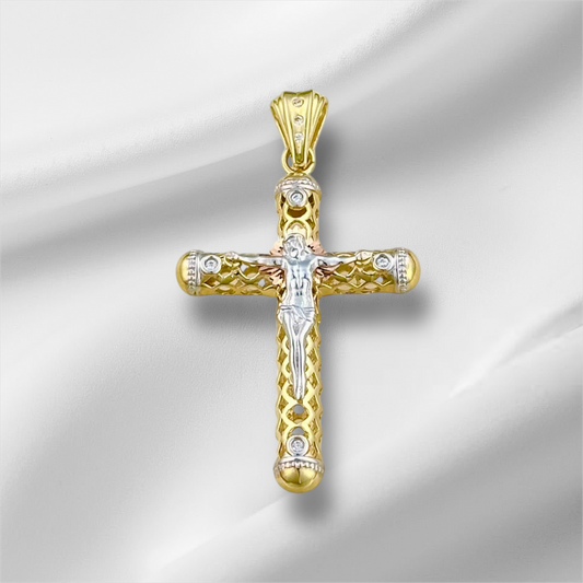10K GOLD OPENWORK CROSS CHRIST PENDANT
