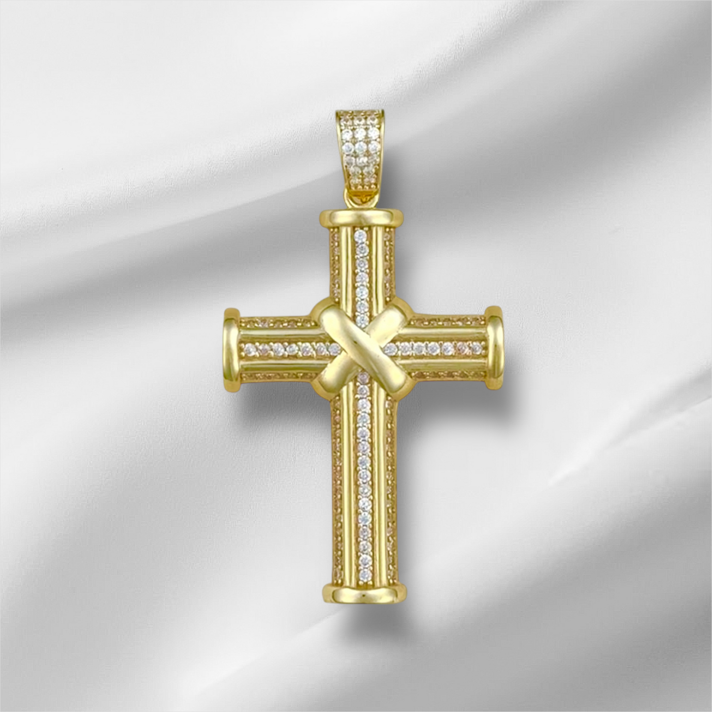 CROSS PENDANT MANTO ZIRCONIA 10K GOLD