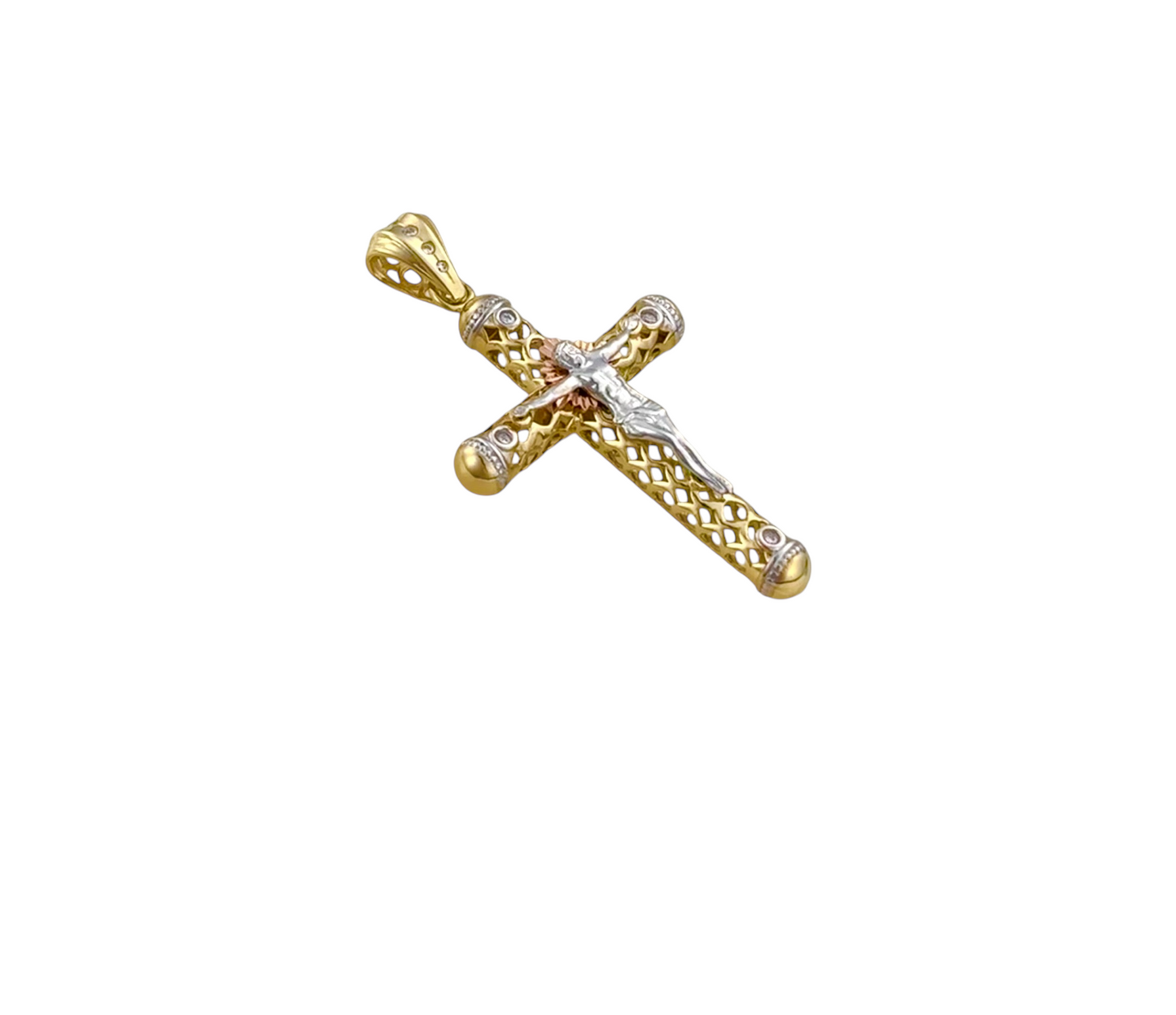 10K GOLD OPENWORK CROSS CHRIST PENDANT
