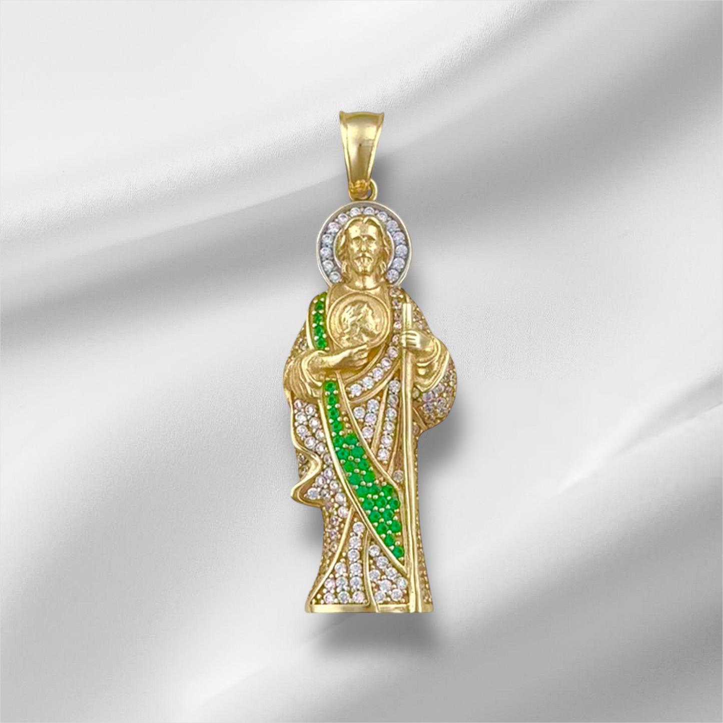 SAINT JUDE THADEO MANTLE ZIRCONIAS 10K GOLD PENDANT