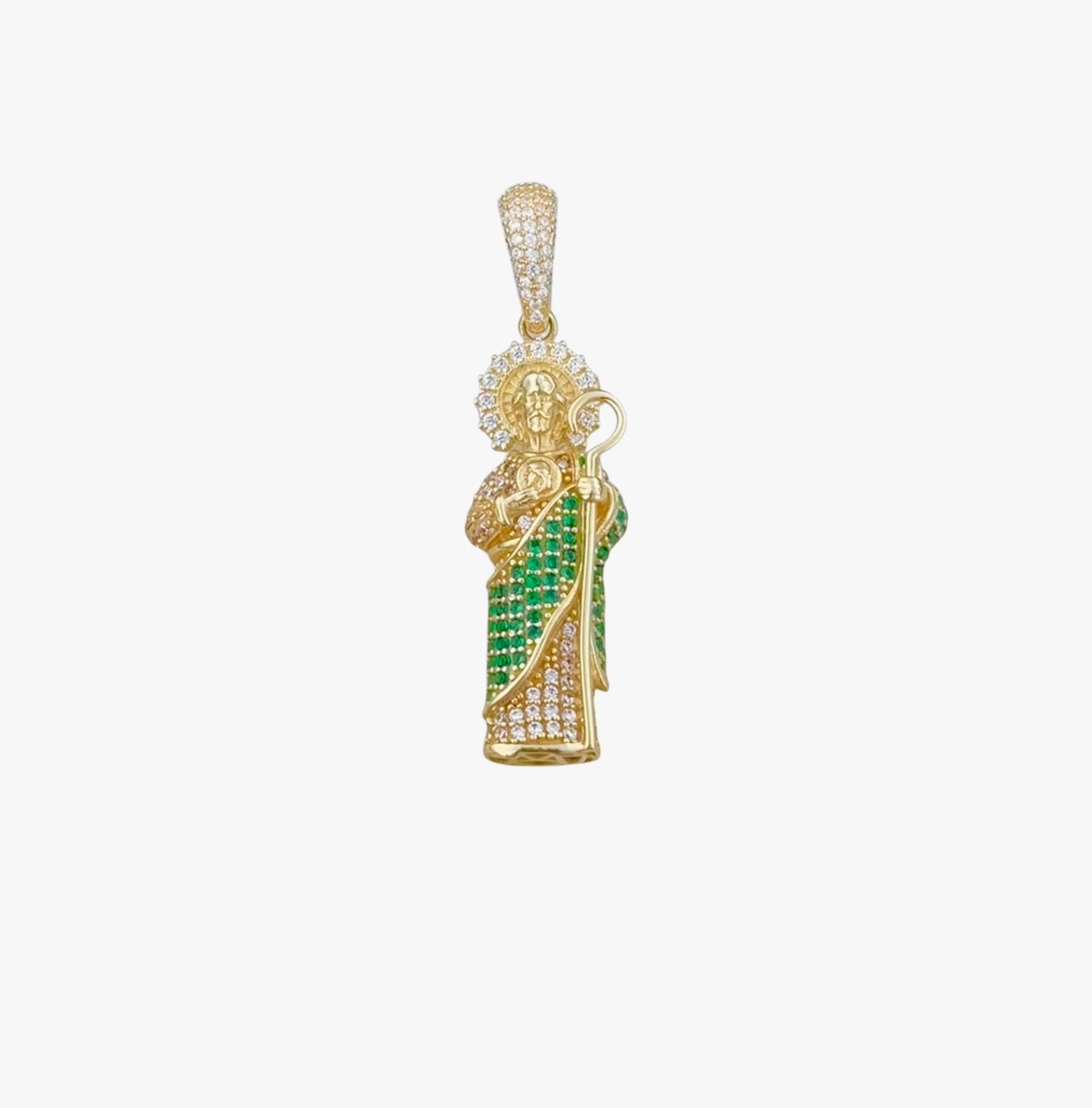 SAN JUDAS TADEO MANTO ZIRCONIA 10K GOLD PENDANT