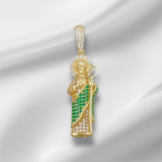 SAN JUDAS TADEO MANTO ZIRCONIA 10K GOLD PENDANT