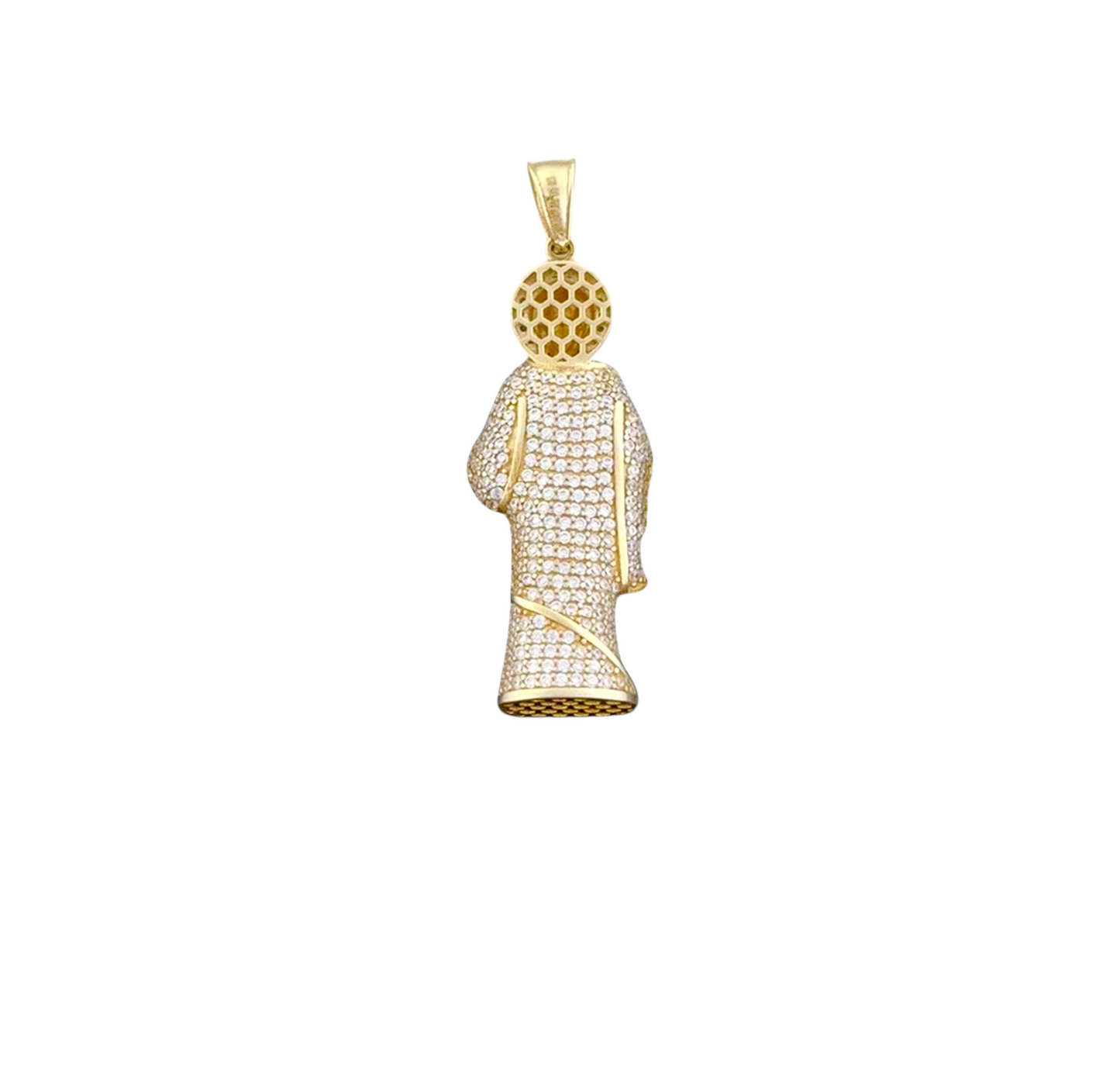 SAN JUDAS TADEO MANTO ZIRCONIA 10K GOLD PENDANT