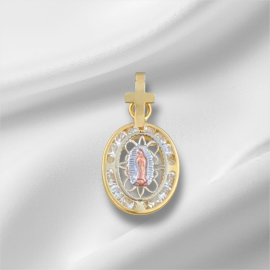 MEDALLA VIRGEN DE GUADALUPE CALADA ASA CRUZ ORO 10K