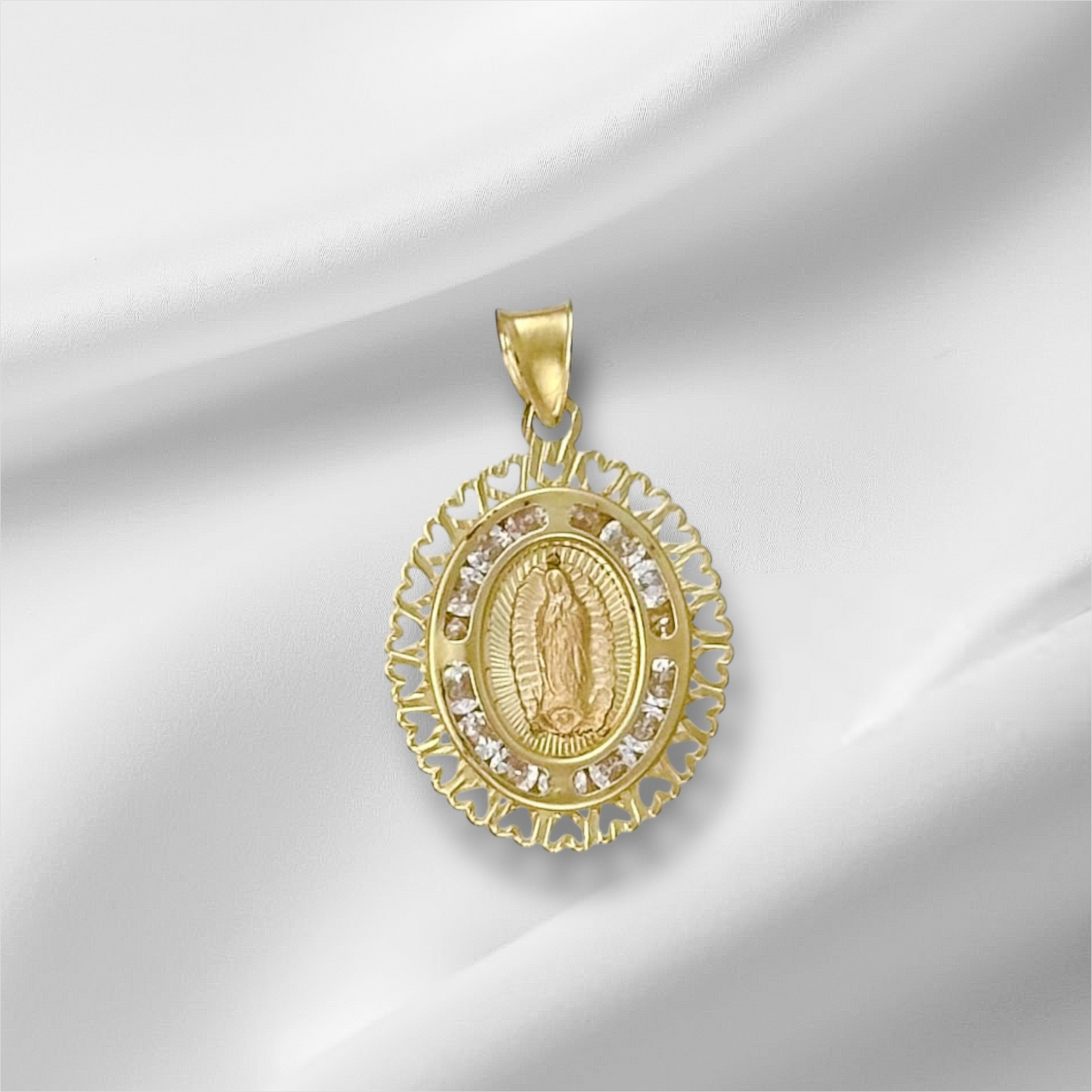 MEDALLA VIRGEN DE GUADALUPE OVAL  B CORAZON ORO 10K