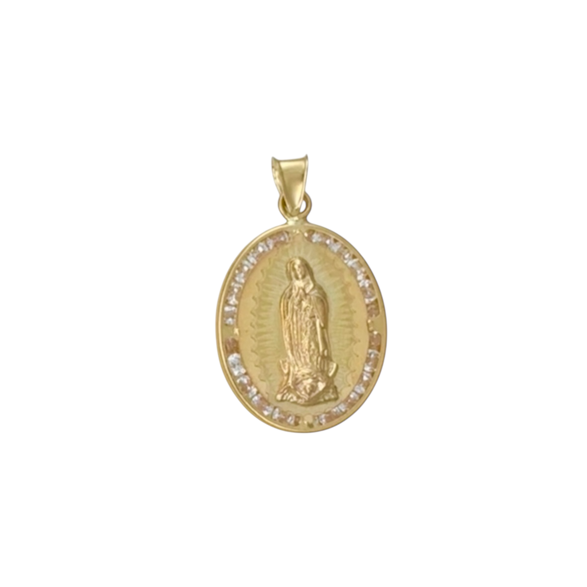MEDALLA VIRGEN DE GUADALUPE OVAL LASER ZIRCONIA ORO 10K