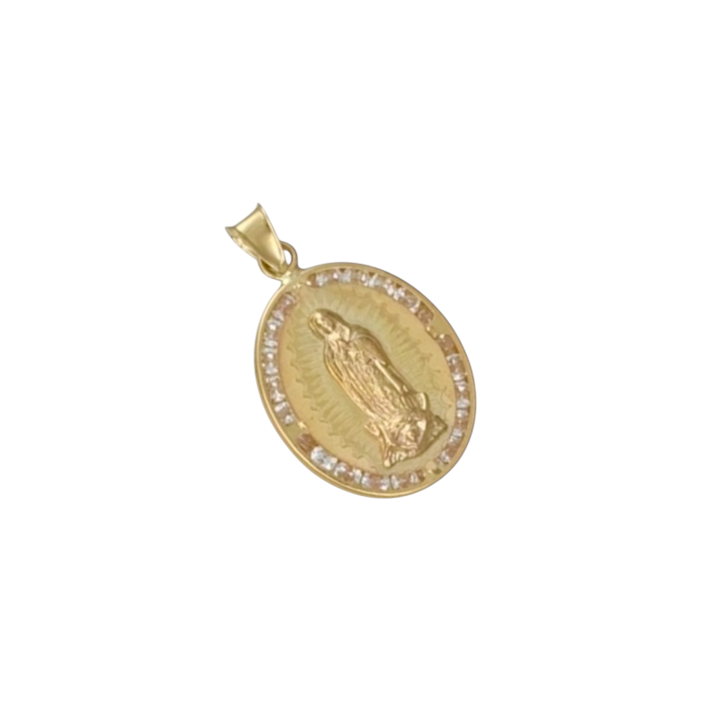 MEDALLA VIRGEN DE GUADALUPE OVAL LASER ZIRCONIA ORO 10K