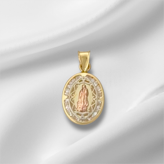 MEDALLA VIRGEN DE GUADALUPE CALADA 2  ZIRCONIAS ORO 10K