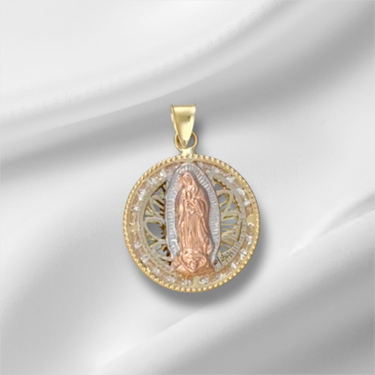 MEDALLA  VIRGEN DE GUADALUPE FLORENTINA ZIRCONIA ORO 10K