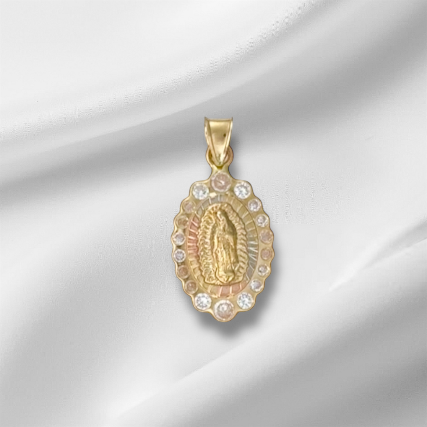 MEDALLA VIRGEN DE GUADALUPE ZIRCONIA ORO 10K