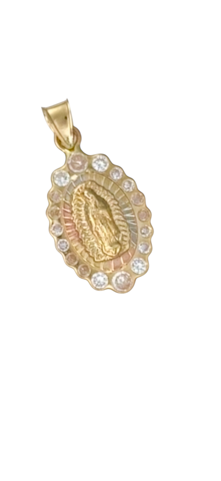 MEDALLA VIRGEN DE GUADALUPE ZIRCONIA ORO 10K