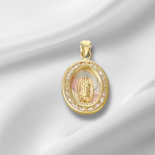 MEDALLA VIRGEN DE GUADALUPE OVAL DIAM  ZIRCONIA 10K