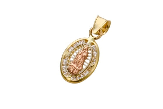 MEDALLA VIRGEN DE GUADALUPE OVAL ZIRCONIA 10K