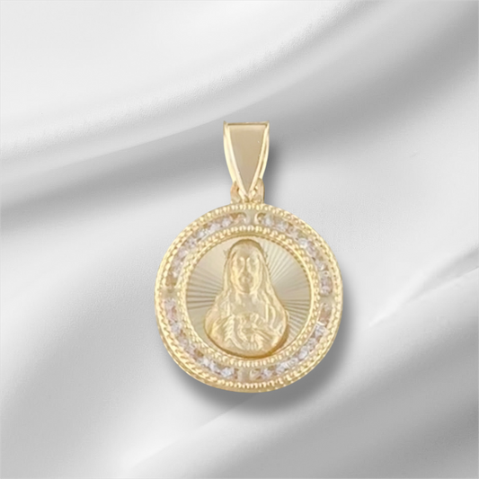 MEDALLA SAGRADO CORAZON DIAMANTADA ZIRCONIAS ORO 10K