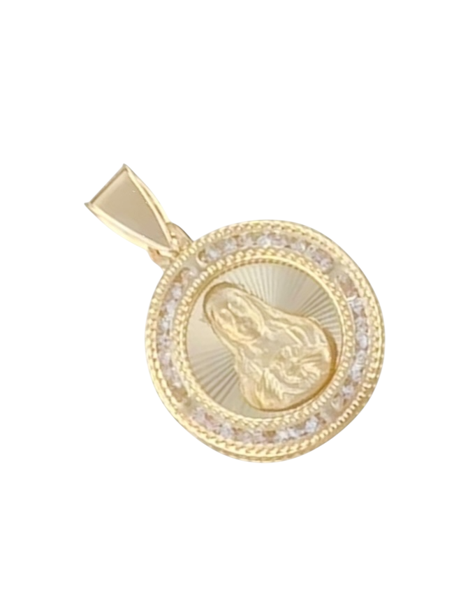 MEDALLA SAGRADO CORAZON DIAMANTADA ZIRCONIAS ORO 10K