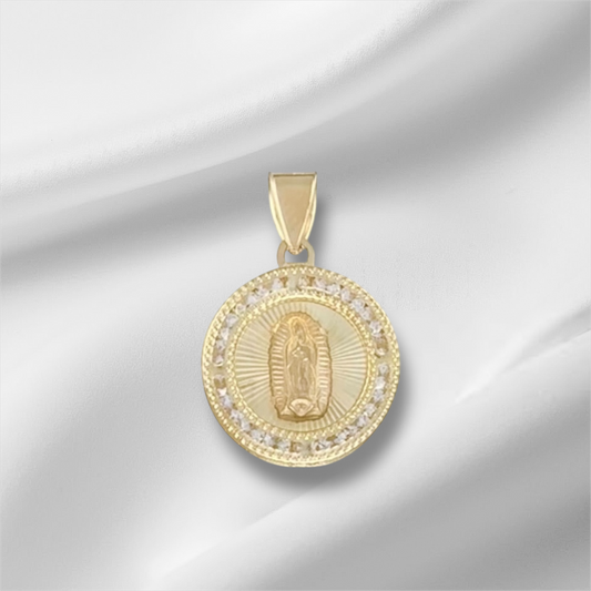 MEDALLA VIRGEN DE GUADALUPE DIAMANTADA ZIRCONIA ORO 10K